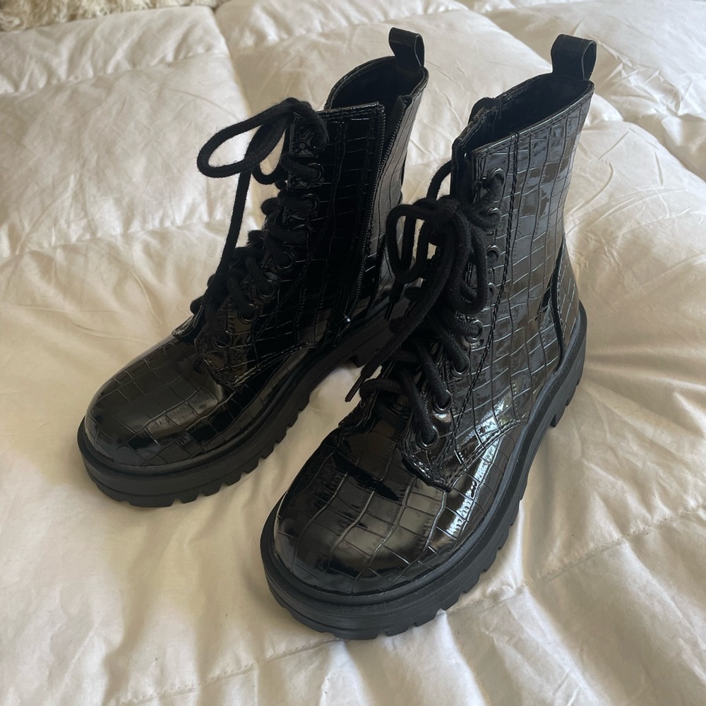 Combat Style Boots Black Size 6.5 Lace Up